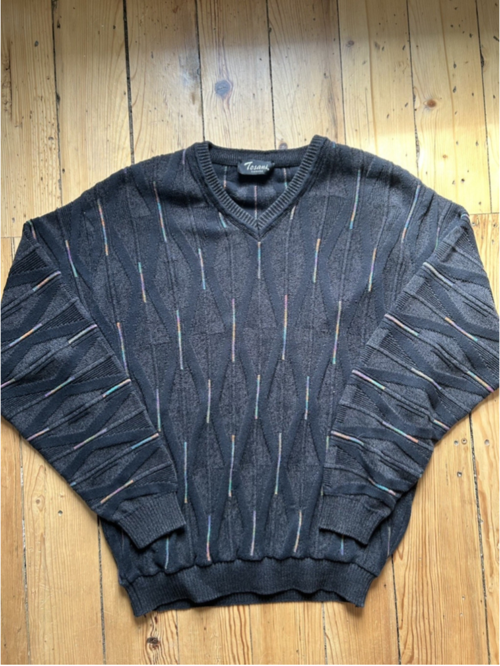 Vintage Tosani Sweater Mens Extra Large Multi Colored Pullover Long Sleeve Crew